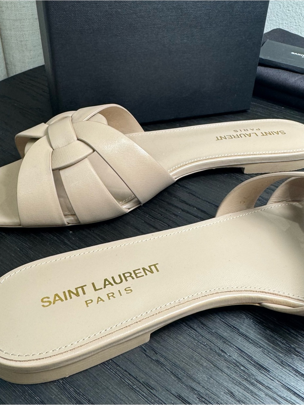 Saint Laurent YSL Tribute Nu Pieds Sandals Leather Nude 37.5 - Picture 6 of 9